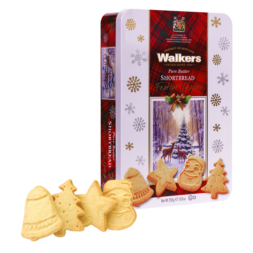 WALKERS SHORTBREAD FESTIVE SHAPES TIN 250G Jim's